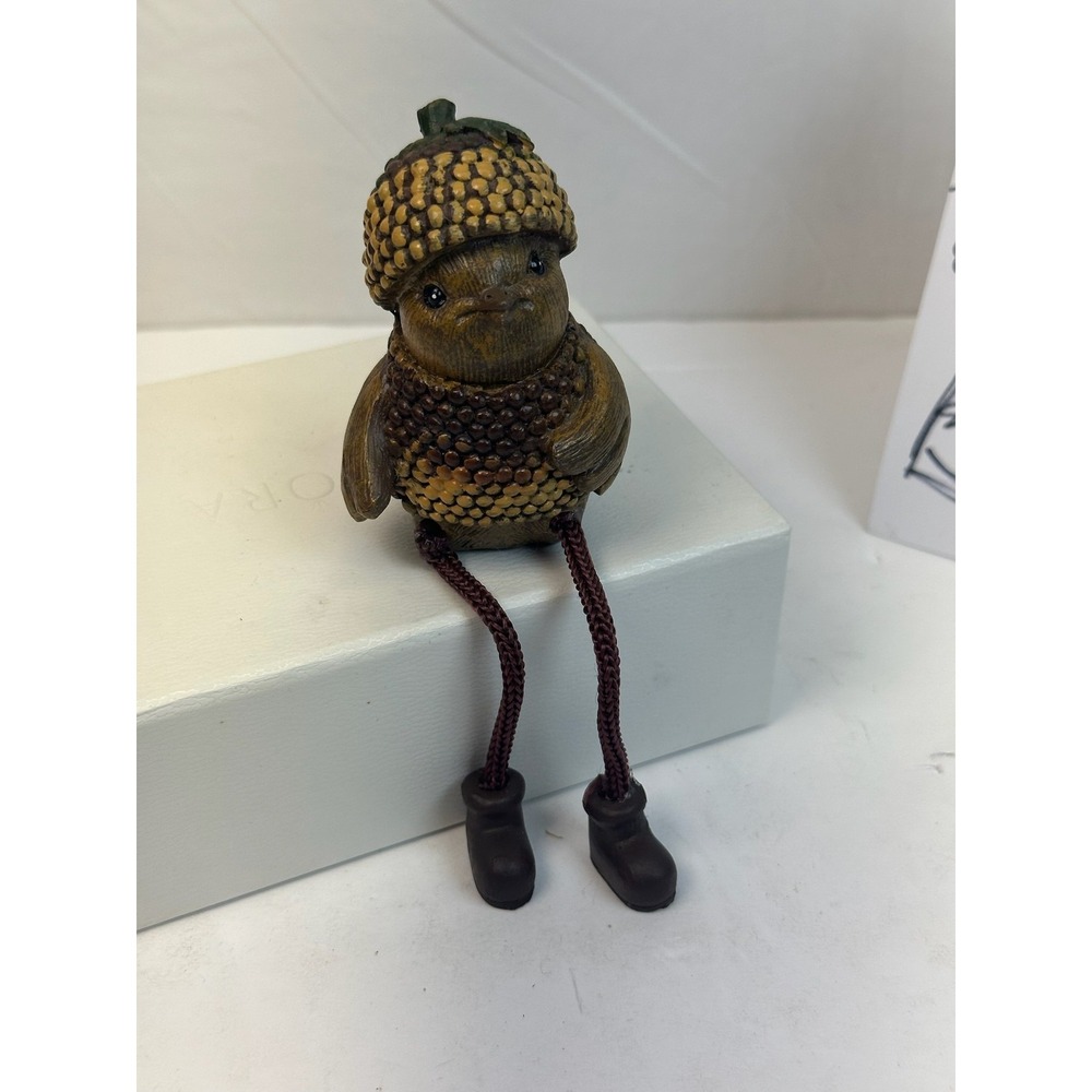 Whimsical Acorn Bird Shelf Sitter Figurine Dangling Legs Boots Decor B-7